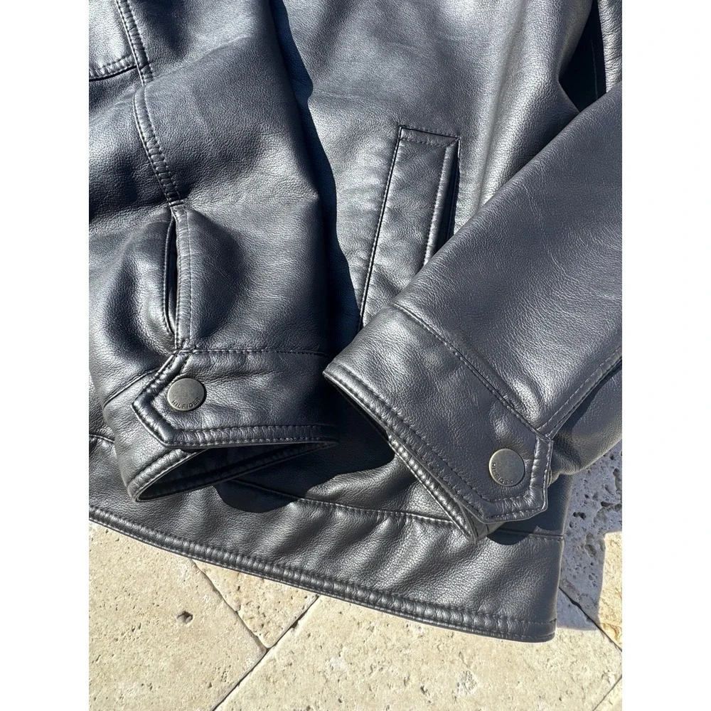 MEN'S TOMMY HILFIGER DARK BROWN FAUX LEATHER BOMBER WINTER JACKET‎ XL